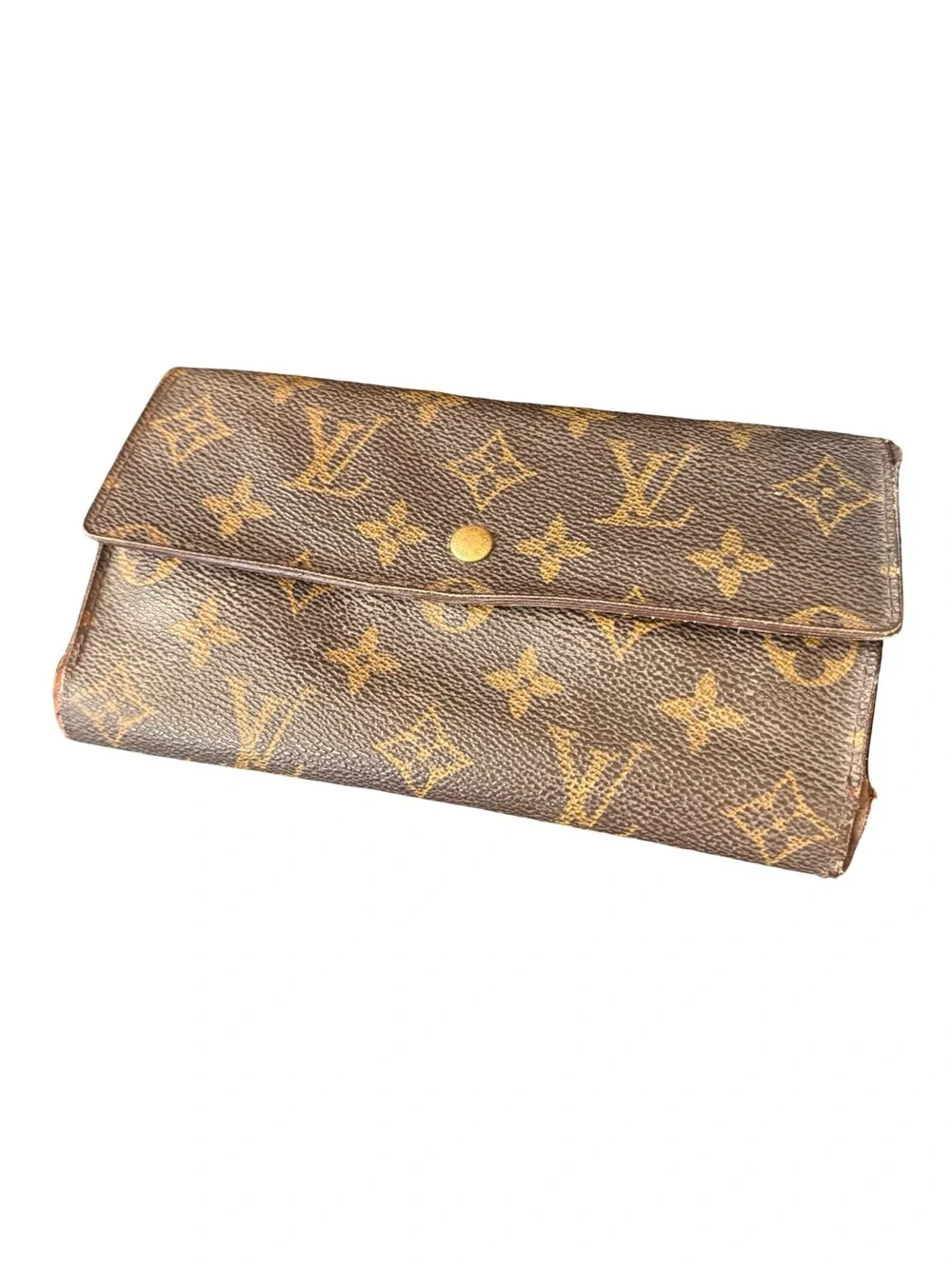 Louis Vuitton Monogram Canvas Fold-Over Continental Wallet in Brown/Gold